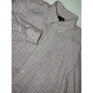 Lands' End‎ Baird McNutt Irish Linen Button Down Shirt 16/37 Tall Pink Plaid